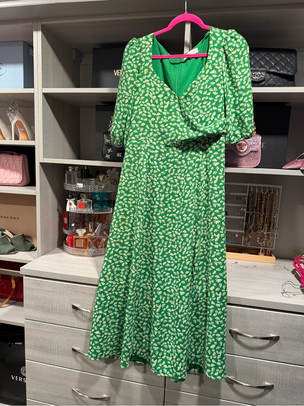 Wayf Green Floral Wrap Midi Dress